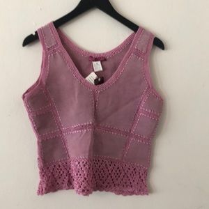 Pink Suede Crochet Patchwork tank, XS-SMALL